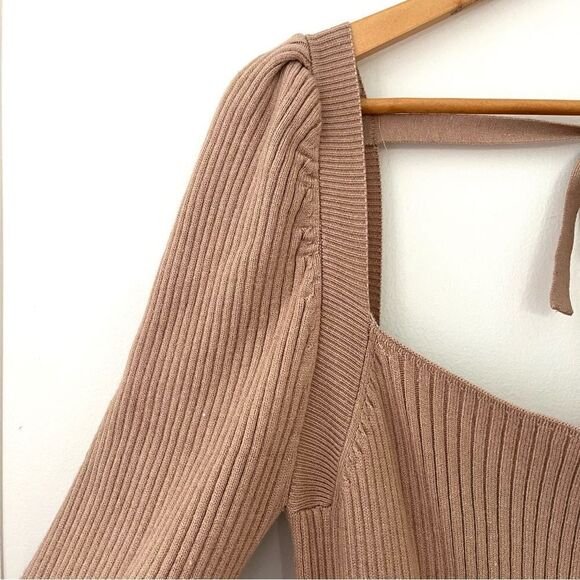 Charles Henry Puff Shoulder Long Sleeve Knit MIDI Dress in Tan Sz XL - Picture 8 of 12